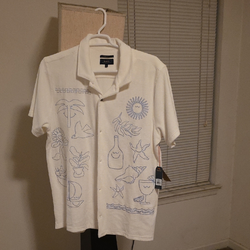 Roark White Shirt with Blue Graphic Design